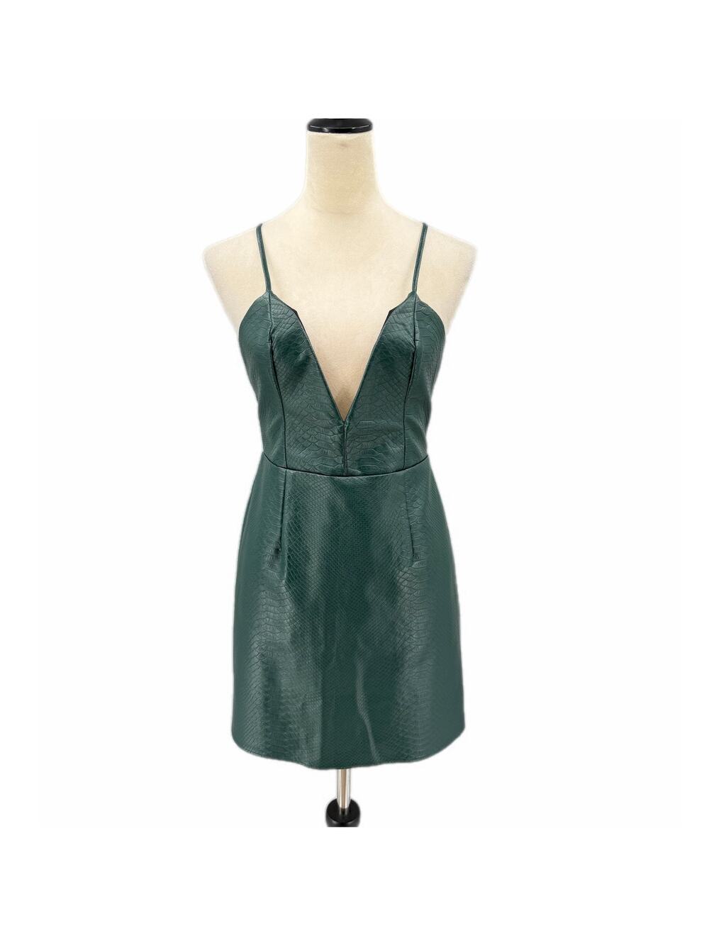 NBD x Naven Twins Don't Cross Me Faux Croc Dark Green V-neck Bodycon Mini Dress